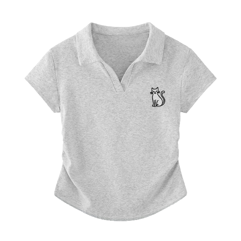 Smirking Cat Grey Polo Shirt